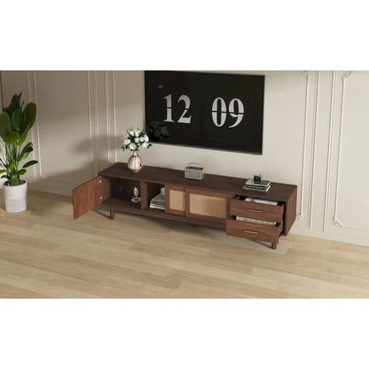 Mid-Century Modern TV Stand for 80 TV, Entertainment Center with Storage Media Console Table with 2 Drawers