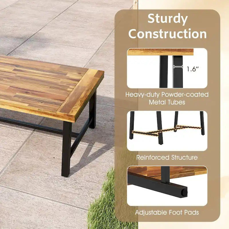 Gymax Acacia Wood Coffee Table Indoor Outdoor Rectangle Center Table