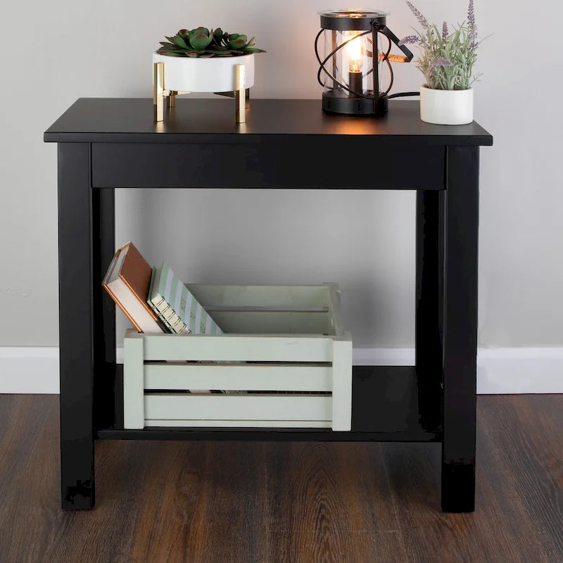 Lavish Home Narrow Side Table with Charging Station and Storage Shelf