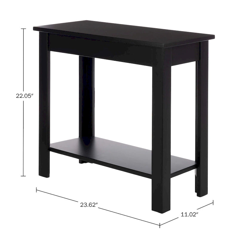 Lavish Home Narrow Side Table with Charging Station and Storage Shelf