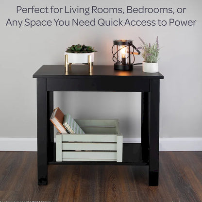 Lavish Home Narrow Side Table with Charging Station and Storage Shelf