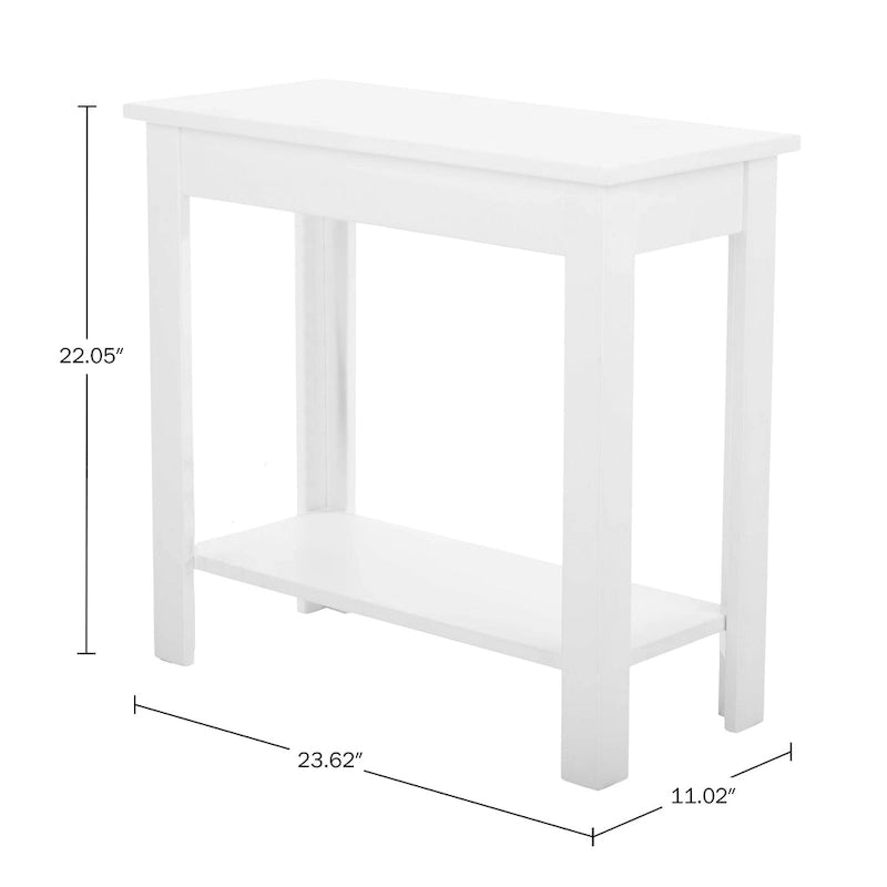 Lavish Home Narrow Side Table with Charging Station and Storage Shelf