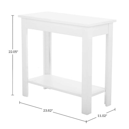 Lavish Home Narrow Side Table with Charging Station and Storage Shelf