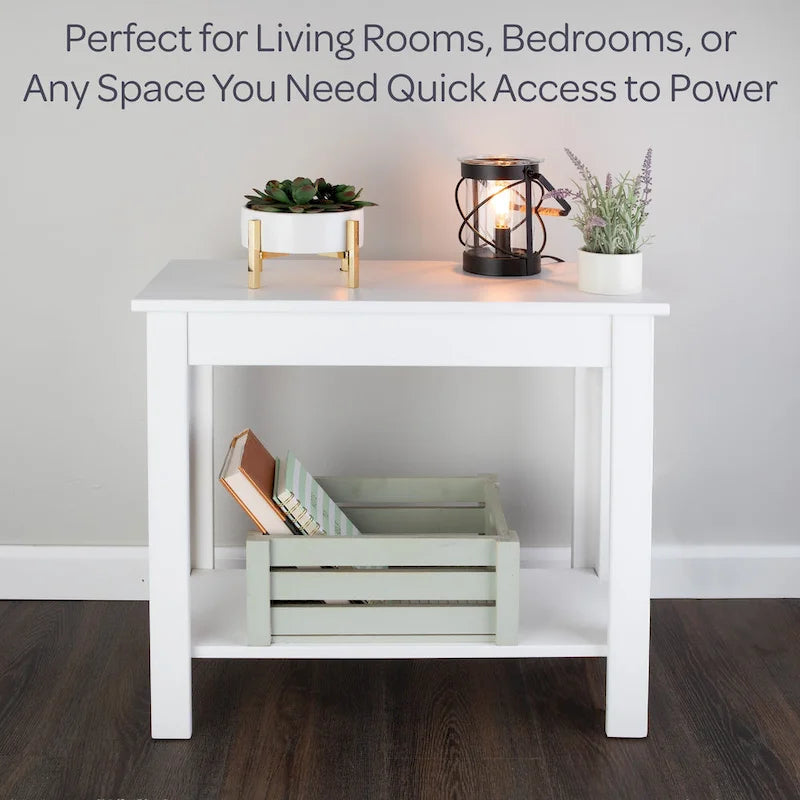 Lavish Home Narrow Side Table with Charging Station and Storage Shelf