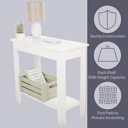 Lavish Home Narrow Side Table with Charging Station and Storage Shelf