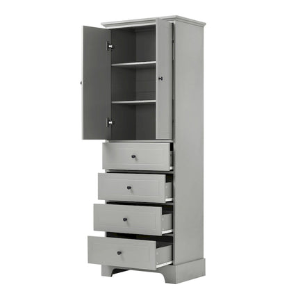 Storage Cabinet with 2 Doors and 4 Drawers for Bathroom Office