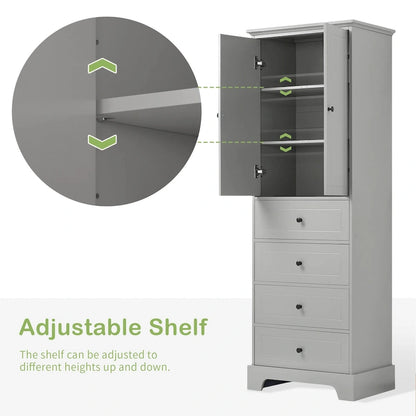Storage Cabinet with 2 Doors and 4 Drawers for Bathroom Office