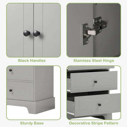 Storage Cabinet with 2 Doors and 4 Drawers for Bathroom Office
