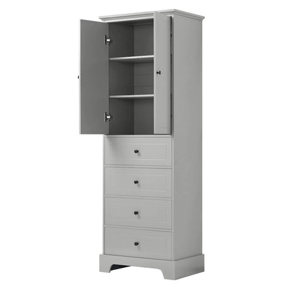 Storage Cabinet with 2 Doors and 4 Drawers for Bathroom Office