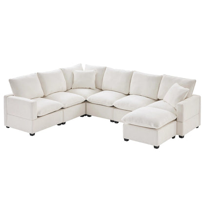 U Shape Modular Sofa, 7 Seat Chenille Sectional Upholstered Couch Set