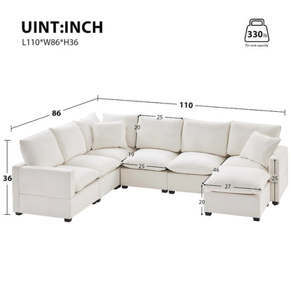 U Shape Modular Sofa, 7 Seat Chenille Sectional Upholstered Couch Set
