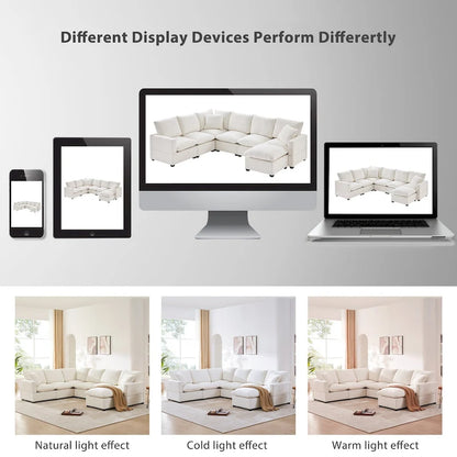 U Shape Modular Sofa, 7 Seat Chenille Sectional Upholstered Couch Set