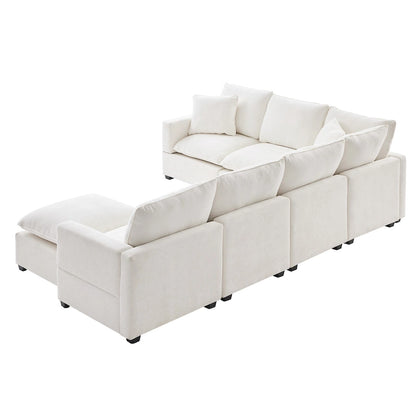 U Shape Modular Sofa, 7 Seat Chenille Sectional Upholstered Couch Set