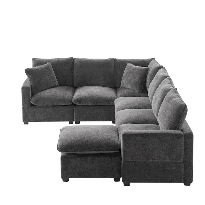 U Shape Modular Sofa, 7 Seat Chenille Sectional Upholstered Couch Set