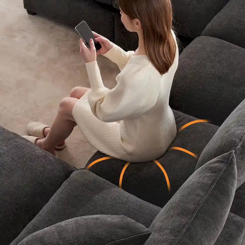 U Shape Modular Sofa, 7 Seat Chenille Sectional Upholstered Couch Set