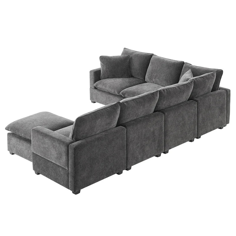 U Shape Modular Sofa, 7 Seat Chenille Sectional Upholstered Couch Set