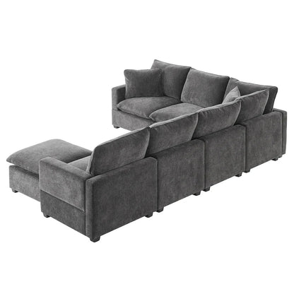 U Shape Modular Sofa, 7 Seat Chenille Sectional Upholstered Couch Set