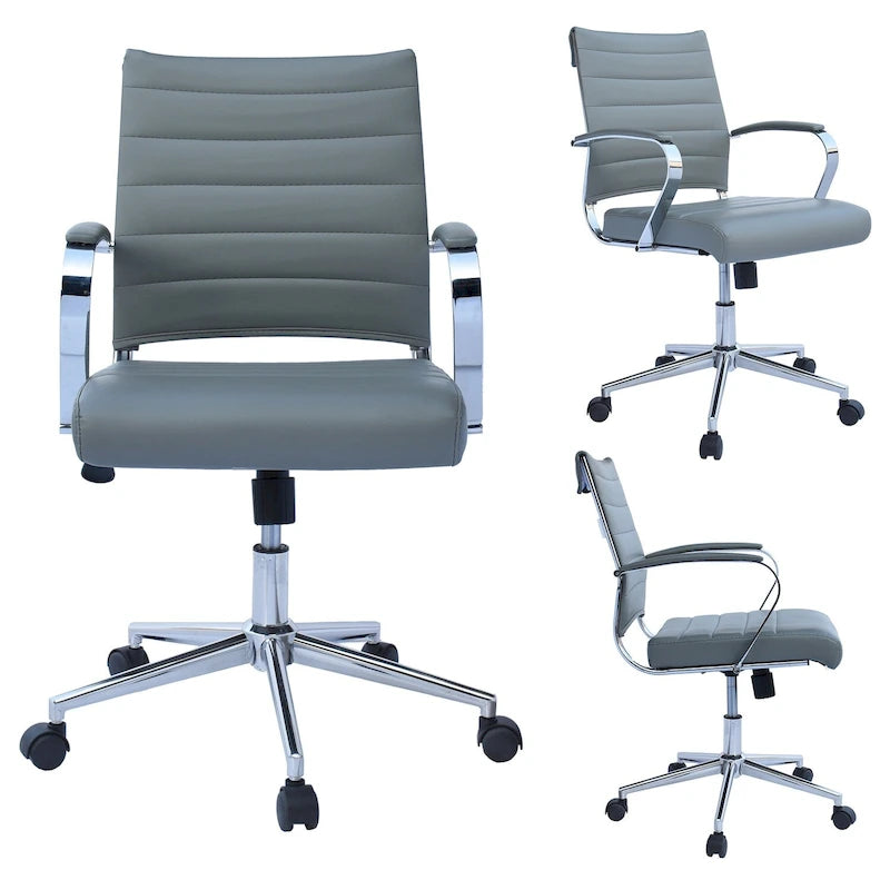 Modern Office Chair, Executive Mid-Back Conference Room Chair in PU Leather with Wheels and Arms