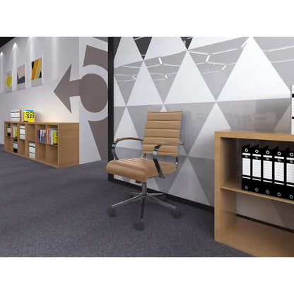 Modern Office Chair, Executive Mid-Back Conference Room Chair in PU Leather with Wheels and Arms