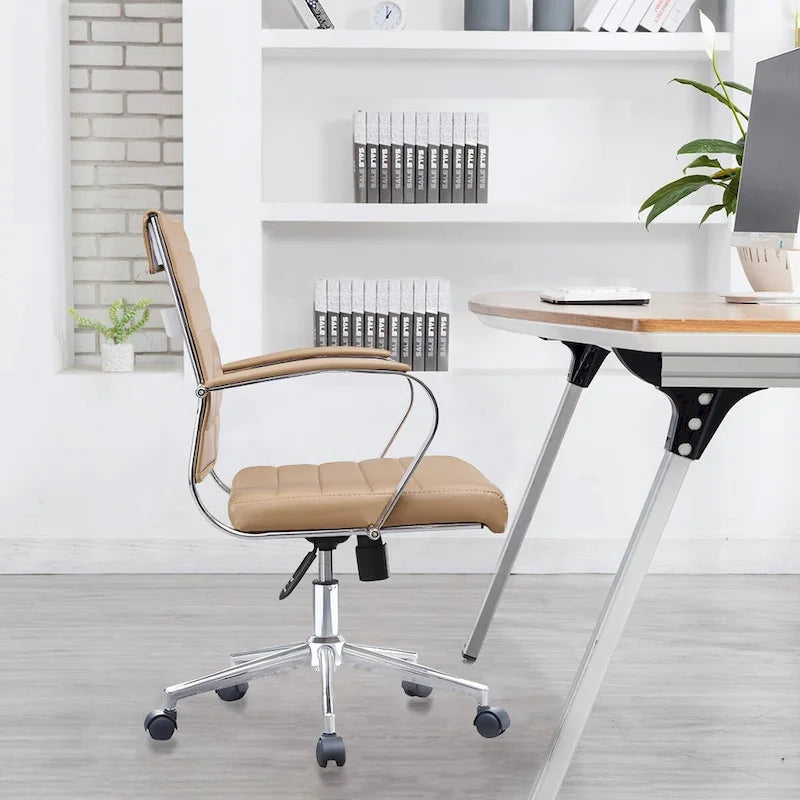 Modern Office Chair, Executive Mid-Back Conference Room Chair in PU Leather with Wheels and Arms