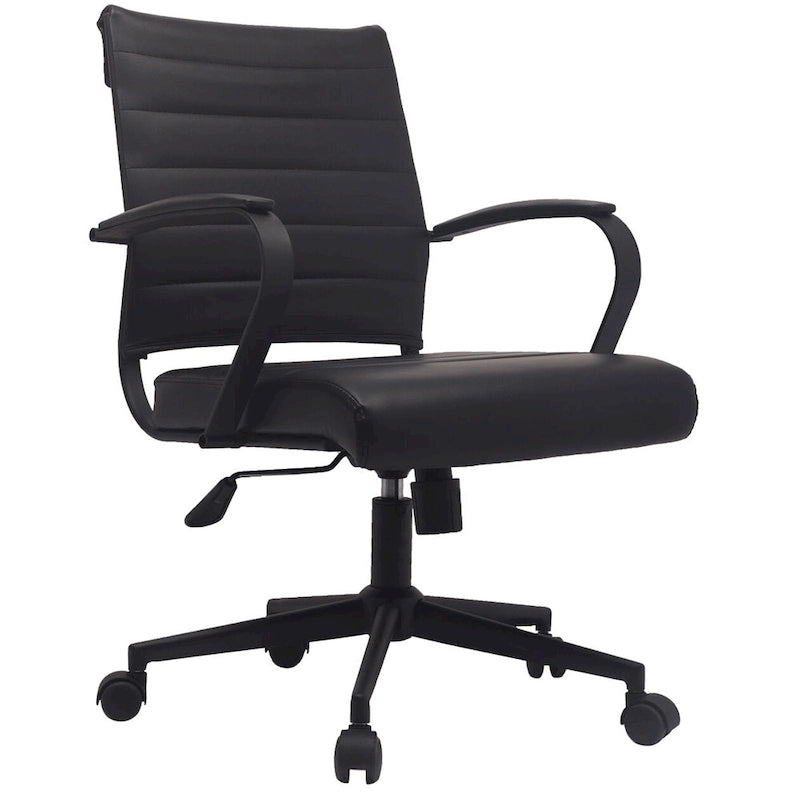 Modern Office Chair, Executive Mid-Back Conference Room Chair in PU Leather with Wheels and Arms