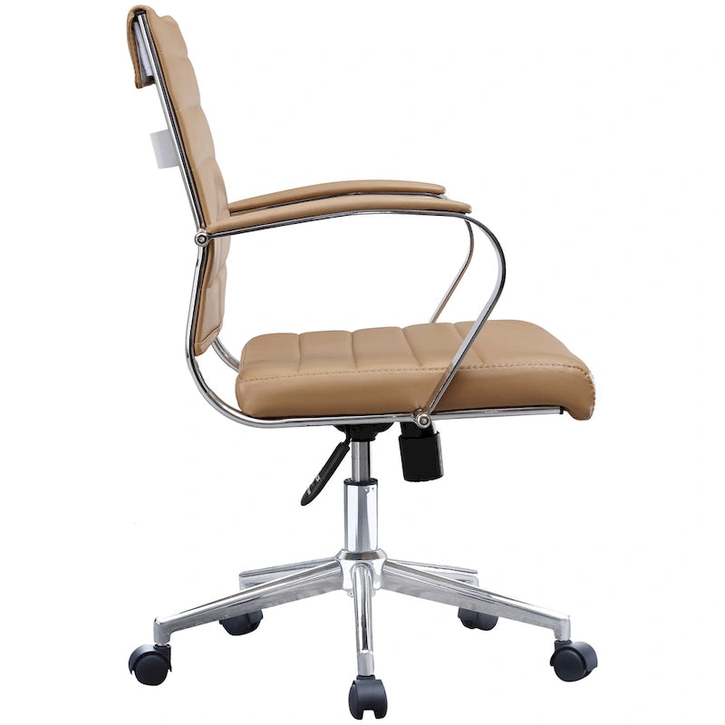 Modern Office Chair, Executive Mid-Back Conference Room Chair in PU Leather with Wheels and Arms