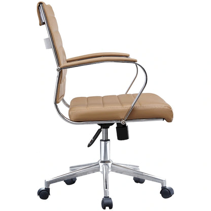 Modern Office Chair, Executive Mid-Back Conference Room Chair in PU Leather with Wheels and Arms