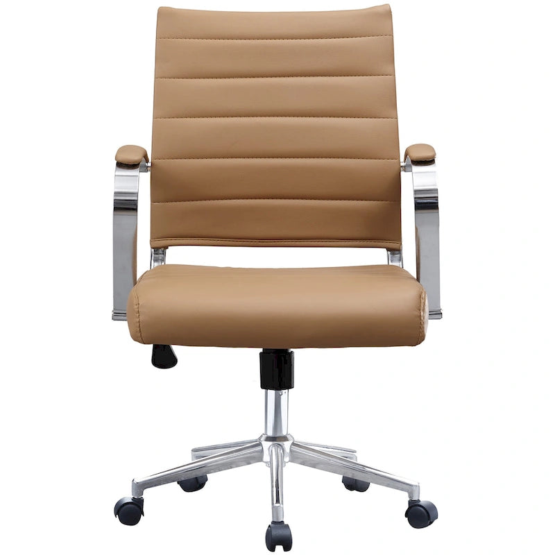 Modern Office Chair, Executive Mid-Back Conference Room Chair in PU Leather with Wheels and Arms
