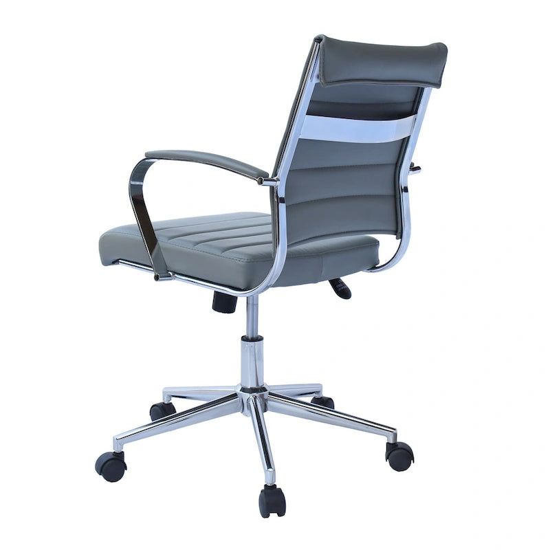 Modern Office Chair, Executive Mid-Back Conference Room Chair in PU Leather with Wheels and Arms