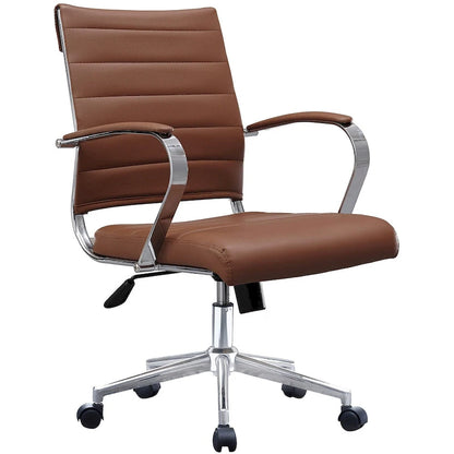 Modern Office Chair, Executive Mid-Back Conference Room Chair in PU Leather with Wheels and Arms