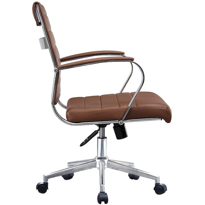 Modern Office Chair, Executive Mid-Back Conference Room Chair in PU Leather with Wheels and Arms