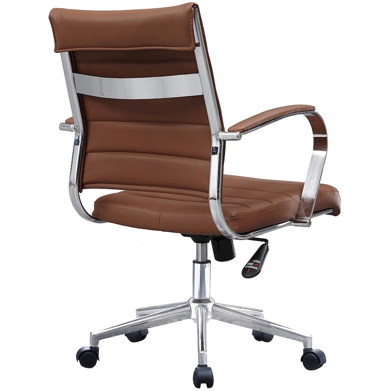 Modern Office Chair, Executive Mid-Back Conference Room Chair in PU Leather with Wheels and Arms