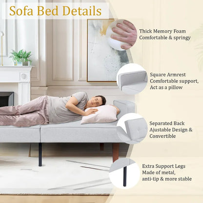 68 in. Twin Size Convertible Sofa Bed Couch w/ Tufted Adjustable Backrest, 5 Colors Optional - 22.44D x 68.11W x 28.74H