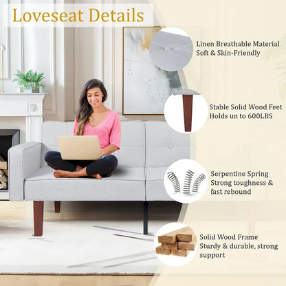 68 in. Twin Size Convertible Sofa Bed Couch w/ Tufted Adjustable Backrest, 5 Colors Optional - 22.44D x 68.11W x 28.74H