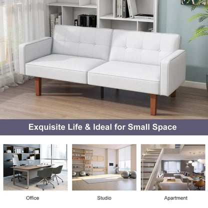 68 in. Twin Size Convertible Sofa Bed Couch w/ Tufted Adjustable Backrest, 5 Colors Optional - 22.44D x 68.11W x 28.74H