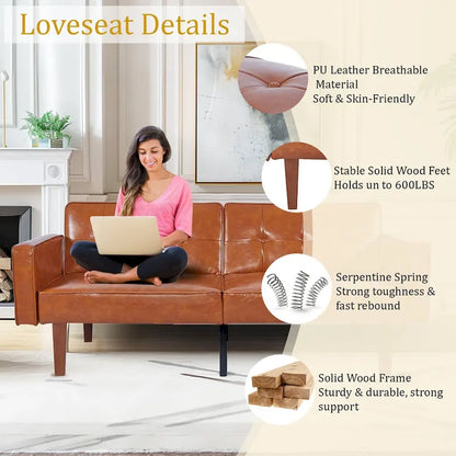 68 in. Twin Size Convertible Sofa Bed Couch w/ Tufted Adjustable Backrest, 5 Colors Optional - 22.44D x 68.11W x 28.74H