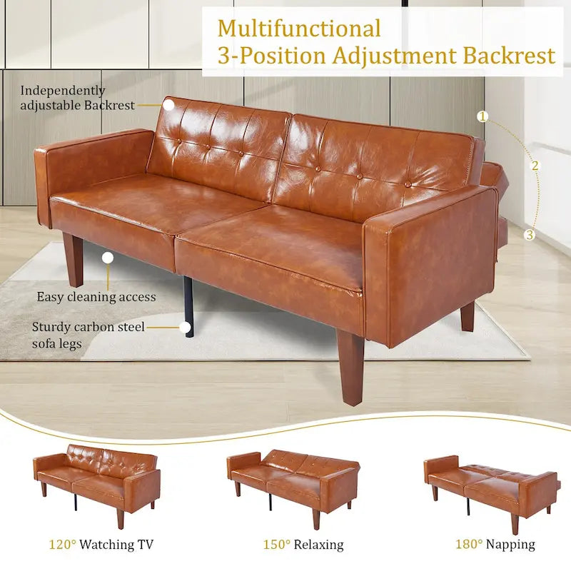 68 in. Twin Size Convertible Sofa Bed Couch w/ Tufted Adjustable Backrest, 5 Colors Optional - 22.44D x 68.11W x 28.74H