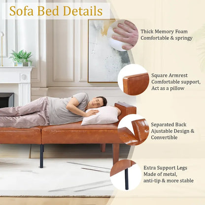 68 in. Twin Size Convertible Sofa Bed Couch w/ Tufted Adjustable Backrest, 5 Colors Optional - 22.44D x 68.11W x 28.74H