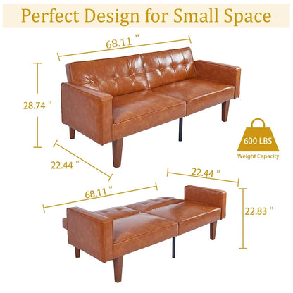 68 in. Twin Size Convertible Sofa Bed Couch w/ Tufted Adjustable Backrest, 5 Colors Optional - 22.44D x 68.11W x 28.74H