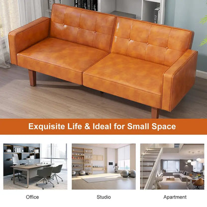 68 in. Twin Size Convertible Sofa Bed Couch w/ Tufted Adjustable Backrest, 5 Colors Optional - 22.44D x 68.11W x 28.74H