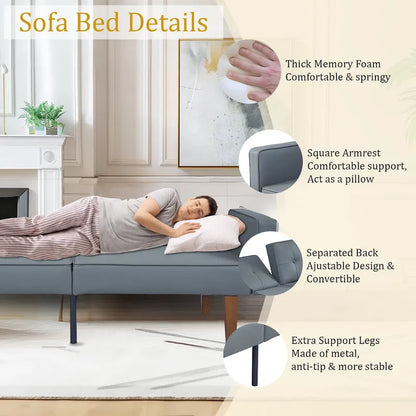 68 in. Twin Size Convertible Sofa Bed Couch w/ Tufted Adjustable Backrest, 5 Colors Optional - 22.44D x 68.11W x 28.74H