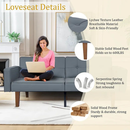 68 in. Twin Size Convertible Sofa Bed Couch w/ Tufted Adjustable Backrest, 5 Colors Optional - 22.44D x 68.11W x 28.74H