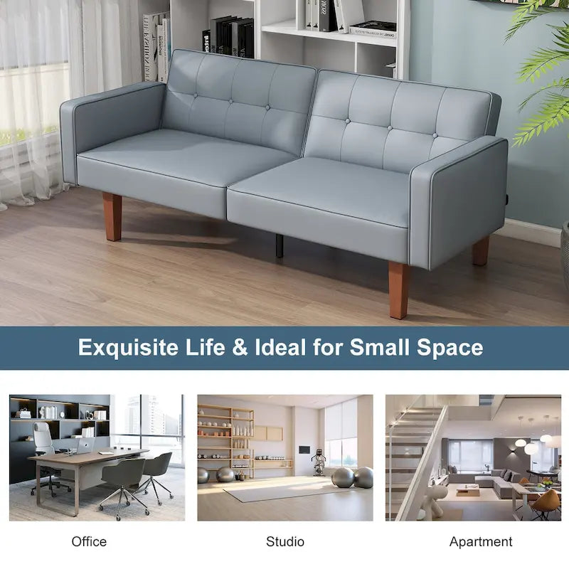 68 in. Twin Size Convertible Sofa Bed Couch w/ Tufted Adjustable Backrest, 5 Colors Optional - 22.44D x 68.11W x 28.74H