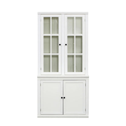 75.25 Tall Display Cabinet with Double Glass Doors, Traditional Style China Cabinet Hutch Cabinet