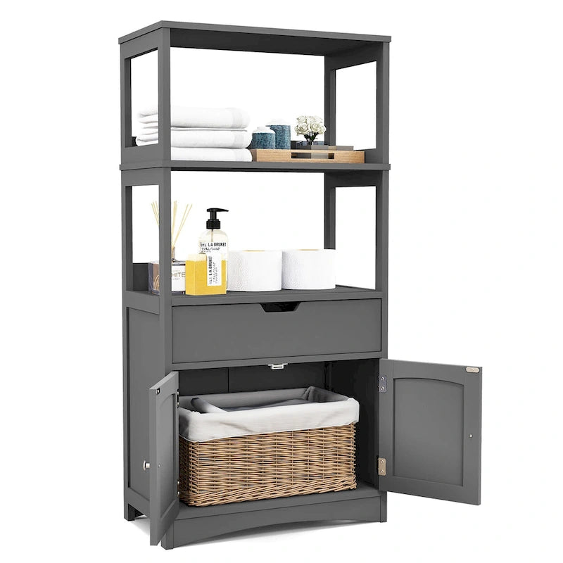 Gymax Bathroom Storage Cabinet w/Drawer Shelf Cupboard Floor Cabinet - See Details