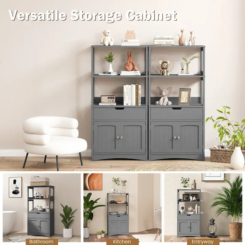 Gymax Bathroom Storage Cabinet w/Drawer Shelf Cupboard Floor Cabinet - See Details
