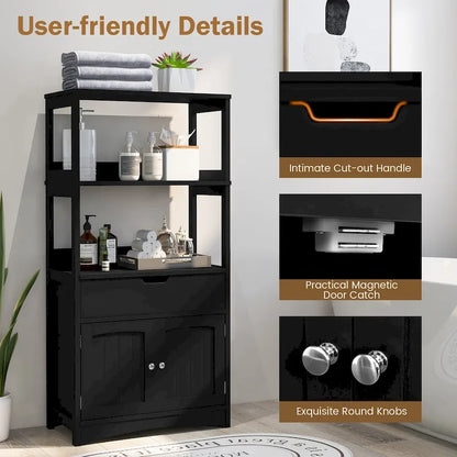 Gymax Bathroom Storage Cabinet w/Drawer Shelf Cupboard Floor Cabinet - See Details