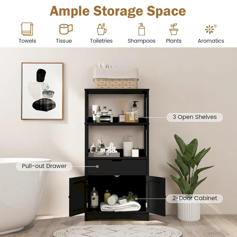 Gymax Bathroom Storage Cabinet w/Drawer Shelf Cupboard Floor Cabinet - See Details