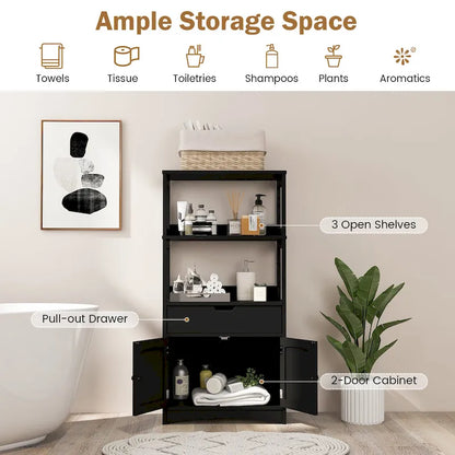Gymax Bathroom Storage Cabinet w/Drawer Shelf Cupboard Floor Cabinet - See Details