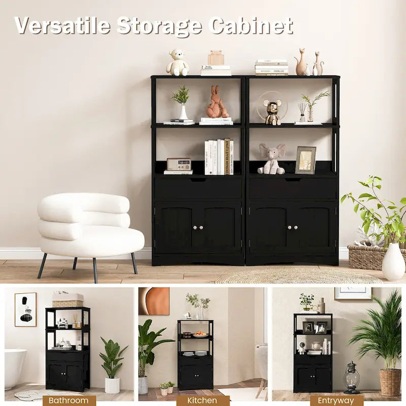Gymax Bathroom Storage Cabinet w/Drawer Shelf Cupboard Floor Cabinet - See Details